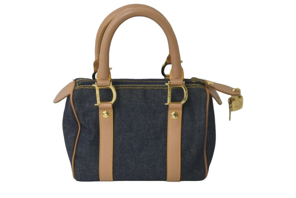 Christian Dior Handbag shaped denim leather Navy Blue beige